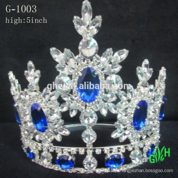 Novo design moda grande evento beleza coroa azul Tiara de pedra do Reno